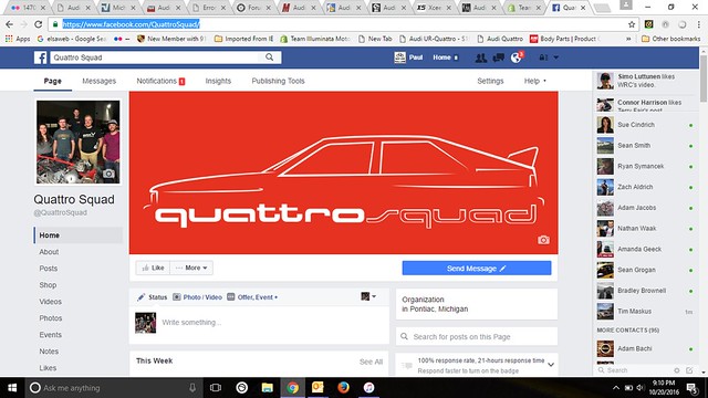 30372383161_04d60cdfbb_z Facebook page of Quattro Squad with red banner featuring white outline of a car and the text 'quattro squad'
