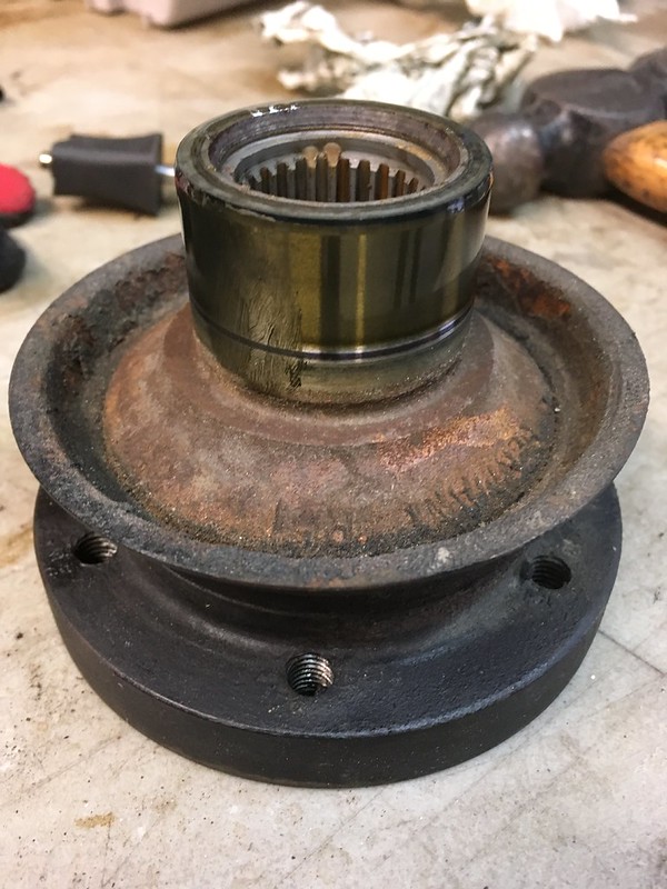 34822955106_77375a5705_c Rusty metal UR Quattro hub assembly with gear spline and bolt holes on workbench